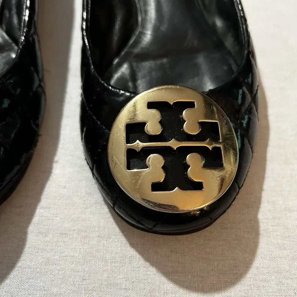 Tory Burch Quinn Quilted Patent Ballet Flats, Size 6 (estimated)